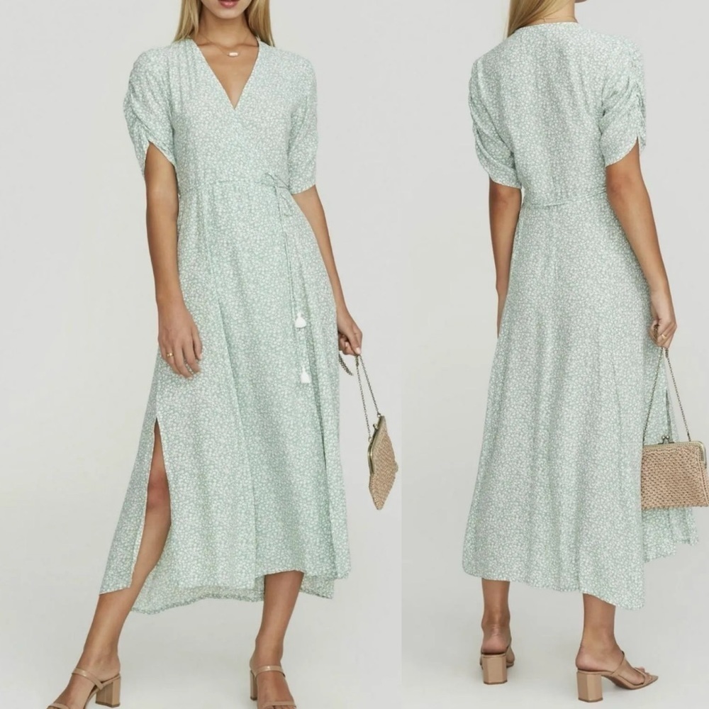 Faithfull The Brand Chiara Green Floral Wrap Midi Dress